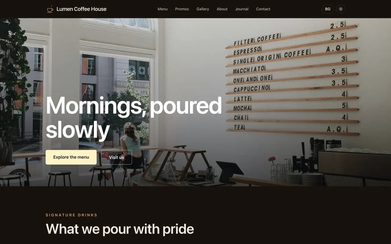 Café website: Lumen Coffee House