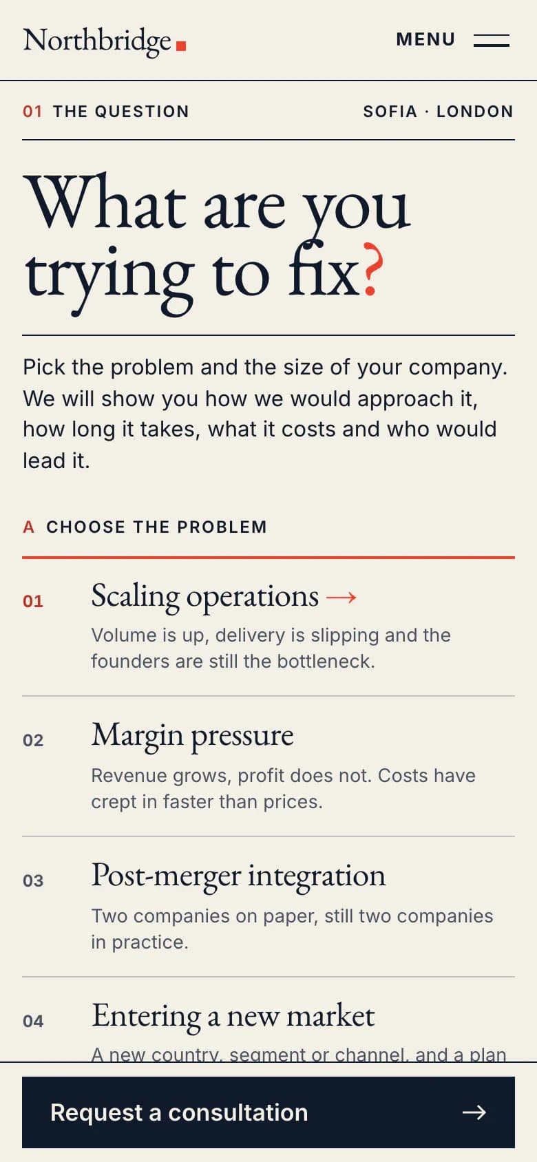Northbridge Consulting homepage, mobile view
