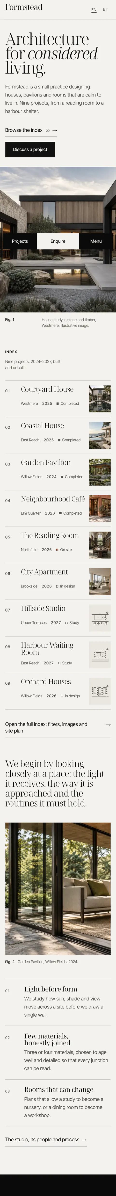 Formstead Studio full homepage, mobile