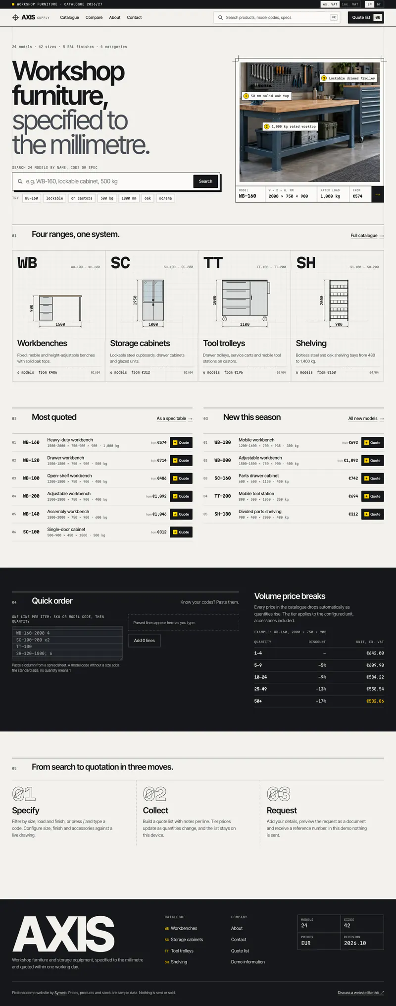 Axis Supply full homepage, desktop