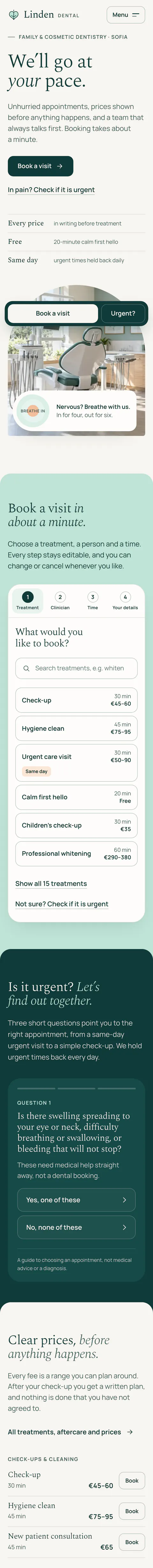Linden Dental full homepage, mobile