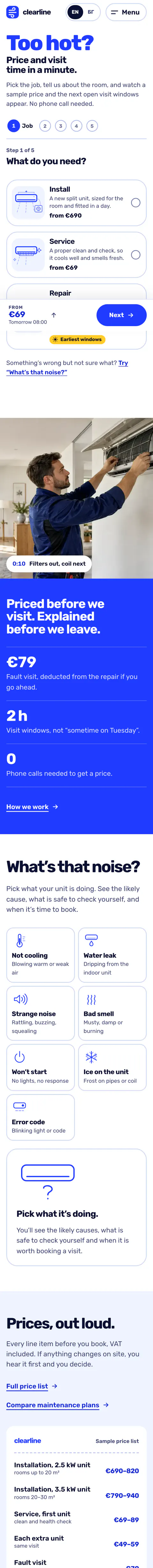 Clearline Home Services full homepage, mobile