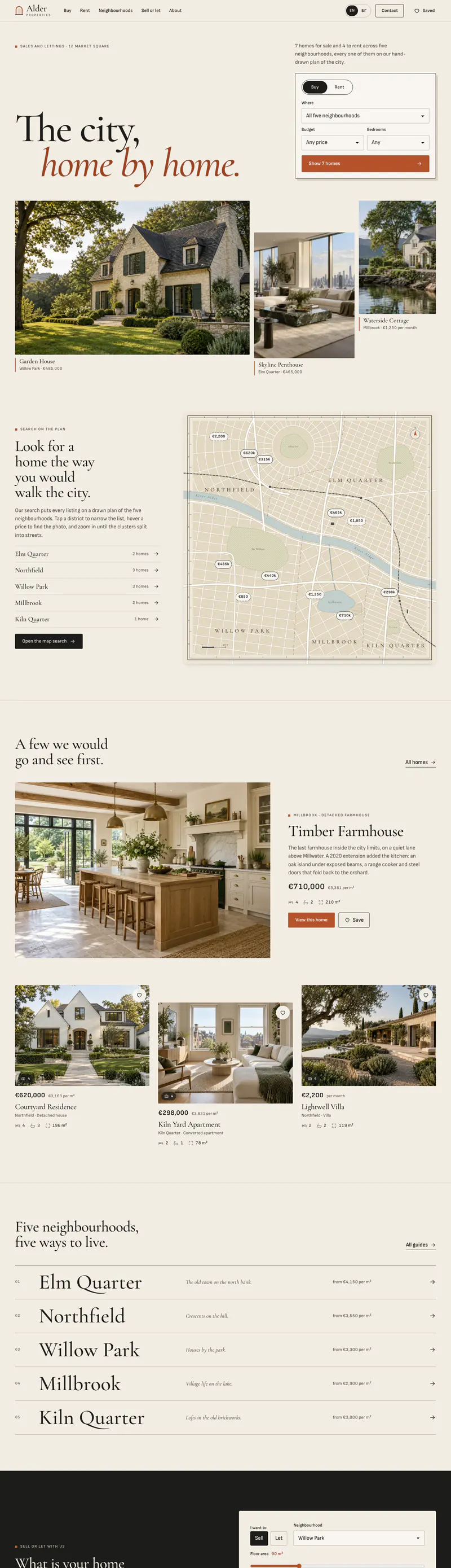Alder Properties full homepage, desktop
