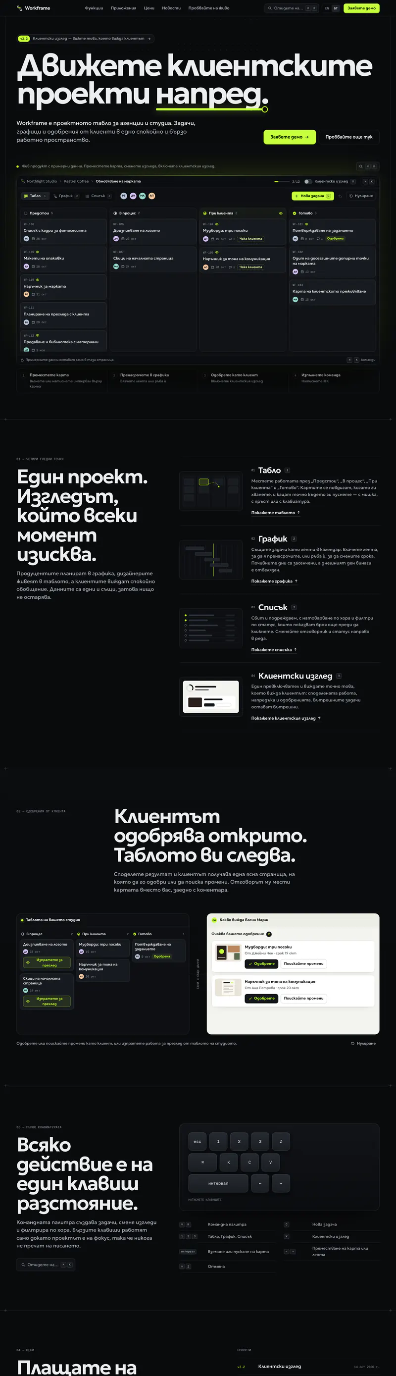 Цялата начална страница на Workframe, компютър