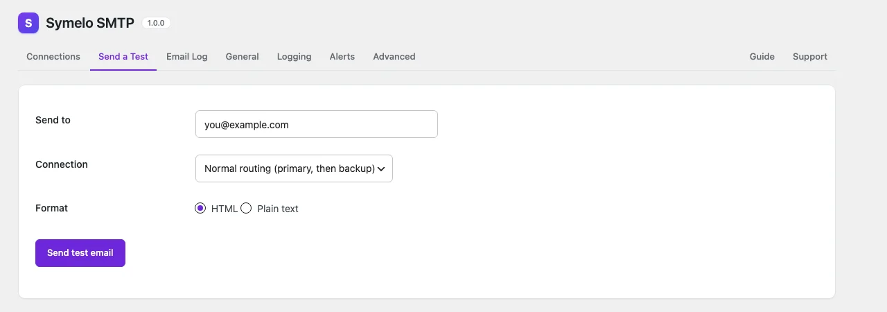 Send a test email through the normal routing or one connection.